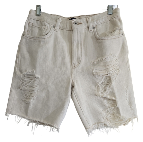 Levi's Made & Crafted White Rigid Denim Shorts 27 Destroyed Raw Hem - Picture 1 of 8